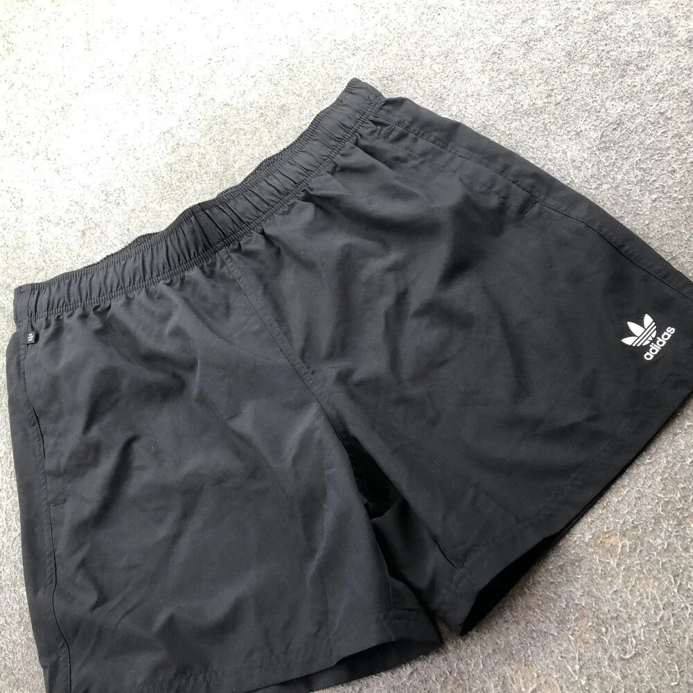 Adidas Swim Trunks Mens XL Black Mesh Lined Elastic Waist Drawstring Shorts